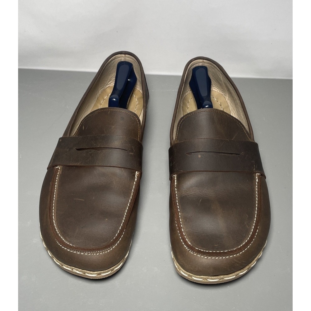 Atlantis Handmade Barefoot Shoes Brown Leather Penny Loafers Size M 14.5
